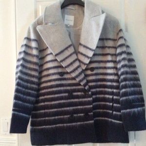 Navy/grey strip wool blend Avec les Filles coat NWT